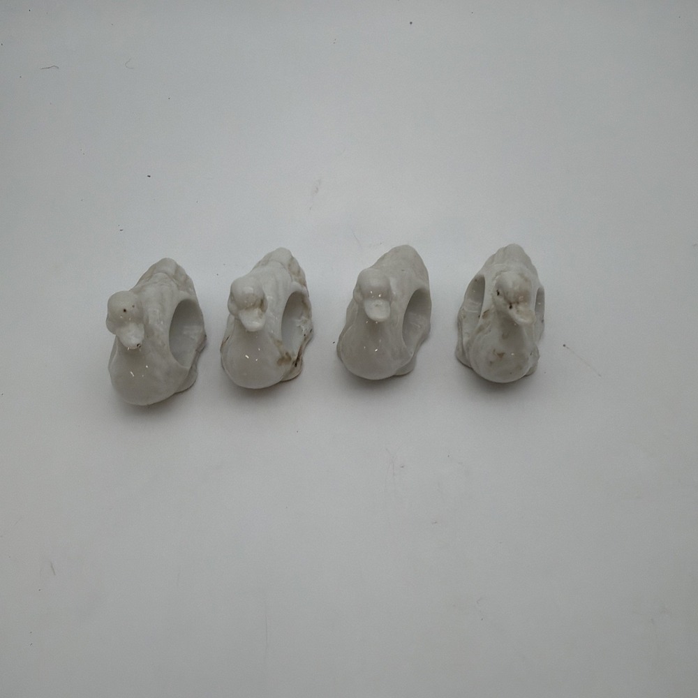 Vintage Napkin Ring Holder Set of 4 White Swans , Japan